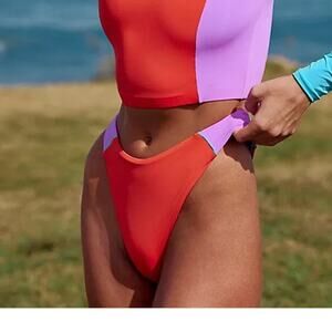 Oneone by Free People Allison Surf High Rise Cheeky Bikini Bottoms Red Size XS
